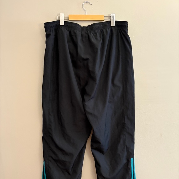 adidas Black & Teal Stripe Windbreaker Track Pants w Toggle Ankle Cuff - Picture 10 of 13